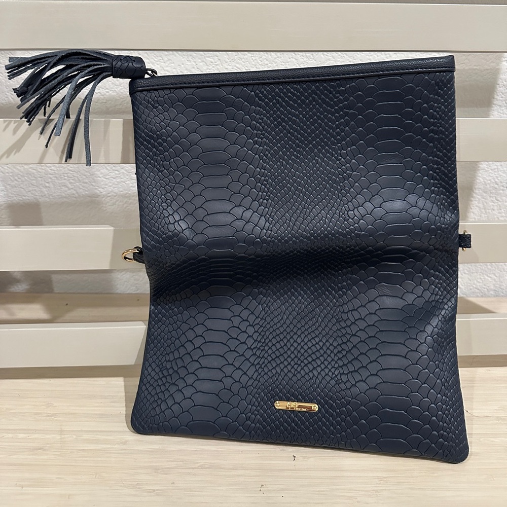 GiGi New York Stella Fold Over Leather Python Snake Embossed Clutch Purse Bag